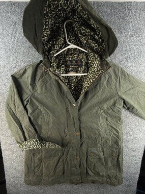 Barbour Love Emma Bridgewater Waxed Jacket Women Full Zip Green Hooded US 8